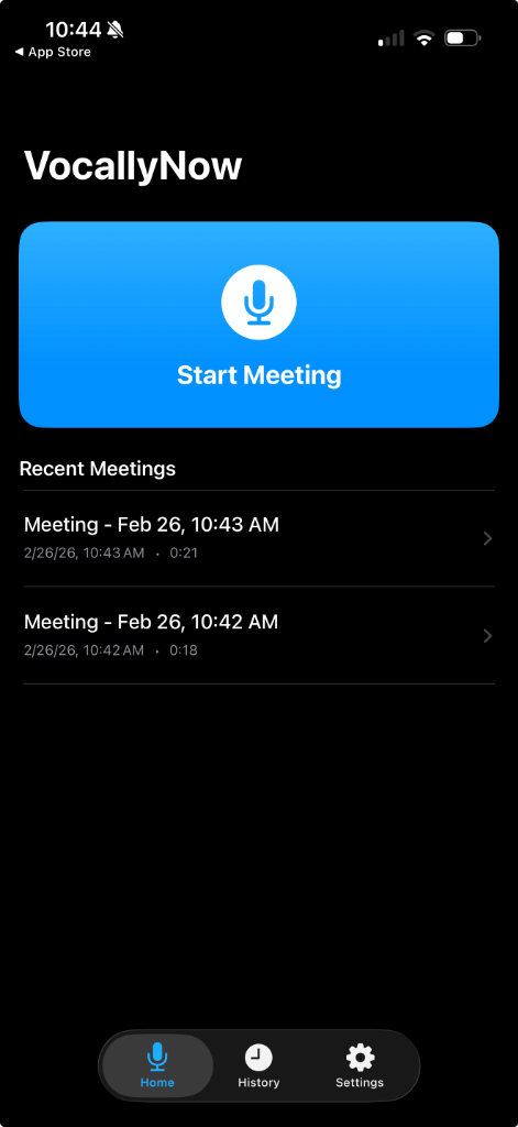 VocallyNow iOS App Screenshot
